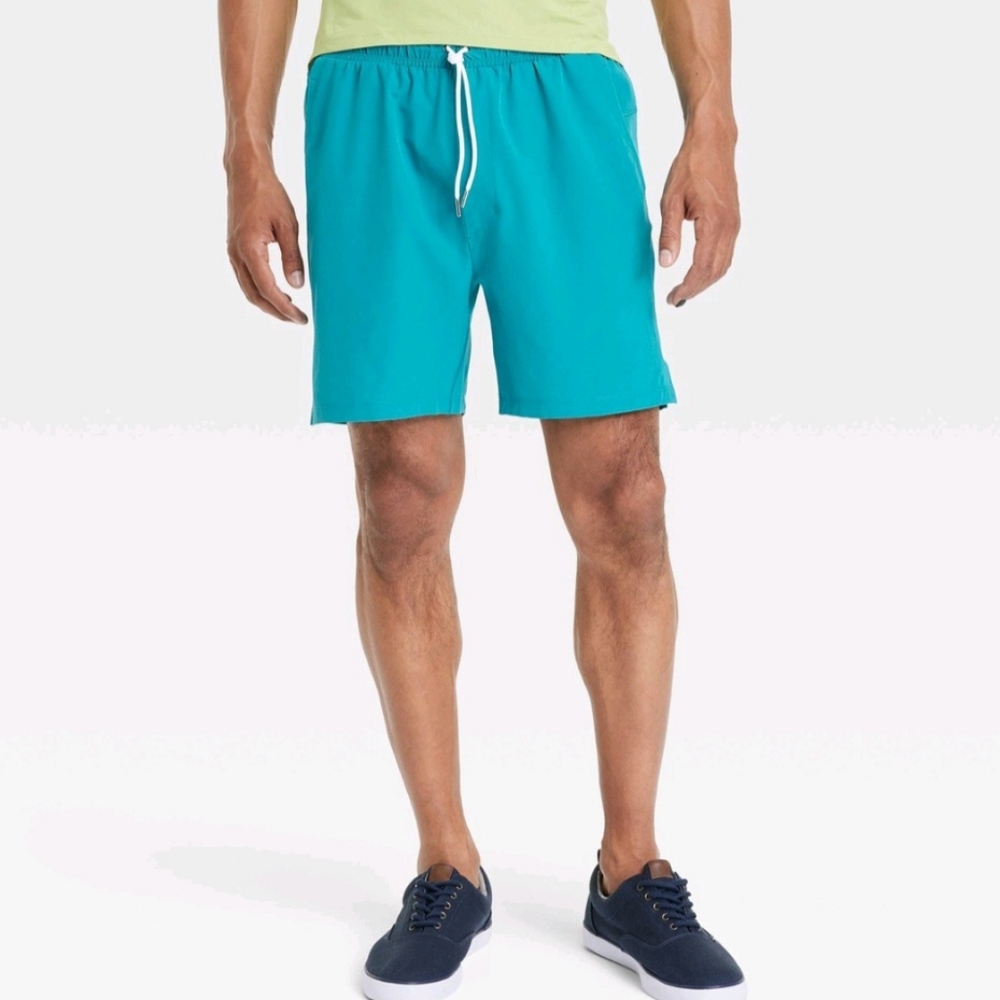 Mens gym to swim hybrid shorts teal large